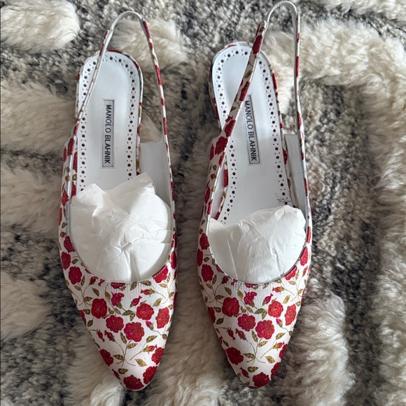 Manolo Blahnik Sawra Floral Slingback Flats - Picture 1 of 5